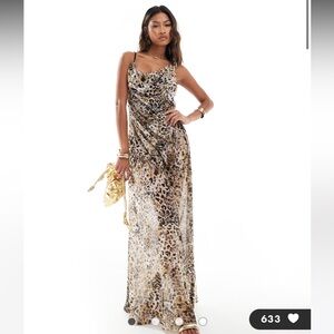 ASOS DESIGN mesh seam detail strappy cami maxi dress in leopard print